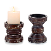 1 x Brand New Romadedi Candle Holders Pillar Candles Wooden Candlesticks - Set of 2 Vintage Country House Style Wooden Candle Holders Chunky Decorative Mantle Living Room Table Decoration - RRP €25.2