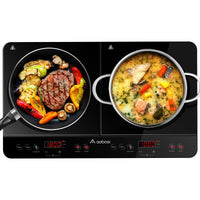 1 x RAW Customer Returns Aobosi 2 burner induction plate, independent control of maximum and minimum power, 3500W, 10 temperature settings, safety lock, 4 hour timer - RRP €148.99