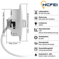 1 x Brand New HCFEI LED recessed spotlight ultra flat 400 lumens 3.5W 230V Housing round White matt 6 pieces - neutral white  - RRP €30.08