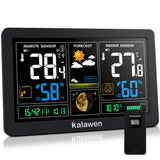 1 x RAW Customer Returns Kalawen Indoor Outdoor Weather Station with Digital Sensor Weather Station 10 in 1 Colorful LCD Digital Display Thermometer Hygrometer Moon Phase Snooze Clock Weather Forecast - RRP €48.88