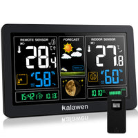 1 x RAW Customer Returns Kalawen Weather Stations Indoor and Outdoor Temperature Radio with Weather Forecast, Weather Station Radio with Outdoor Sensor, Radio Weather Station DCF Radio Clock Weather Stations Battery Operation  - RRP €49.99