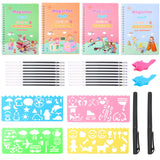 4 x Brand New Scettar Magic Booklet German, 4 pieces magic exercise booklet, with 2 pen holders, 18 pen leads, 2 silicone grippers, handwriting tracing for children learning to write numbers, drawing, math and letters - RRP €32.2