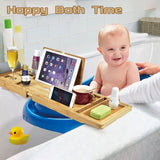 1 x RAW Customer Returns Extendable bathtub shelf made of bamboo Extendable bathtub board with wine glass holder Bathtub tablet Bathtub board bamboo Bathtub table with soap dish and iPad stand Bathtub pad - RRP €37.03