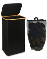 1 x RAW Customer Returns efluky laundry basket with lid, 100 litre high laundry box with bamboo handle and inner pocket, foldable large XXL laundry basket collector, laundry baskets for bedroom bathroom, black - RRP €30.97