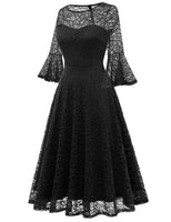 1 x RAW Customer Returns DRESSTELLS Women s Elegant Dress Cocktail Dress 3 4 Sleeve Wedding Party Midi Dress Round Neck Knee-Length Evening Dress Confirmation Dress Black M - RRP €53.99