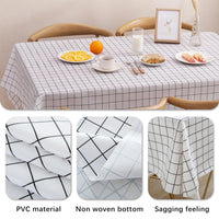 12 x Brand New PVC tablecloth, rectangular tablecloth, 2 pieces 137 180 cm, stain protection, easy-care, washable, dirt-repellent color, white checked style pattern tablecloth - RRP €360.0