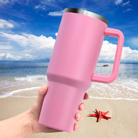 1 x RAW Customer Returns Livole 40oz 1200ml drinking cup with lid and straw, stainless steel thermal cup with handle, double-walled coffee cup to go, vacuum insulated tumbler cup for camping, sports, car, office, pink - RRP €25.2