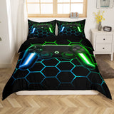 1 x RAW Customer Returns Gaming Duvet Cover for Boys Game Controller Duvet Cover Kids Glitter Gamepad Bedding Set for Glittery Geometric Honeycomb Pattern Gamer Duvet Cover, 1 Pillowcase, 135 x 200 cm - RRP €32.26