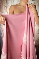 1 x RAW Customer Returns Happy Towels Hammam towel Bath towel Sauna towel Extra long soft woven 210 cm x 95 cm 60 bamboo viscose and 40 cotton Fairtrade pink and white, 1  - RRP €27.5