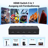 1 x RAW Customer Returns UGREEN HDMI 2.0 Switch 5 in 1out HDMI KVM Switch Splitter 4K 60Hz HDMI KVM Switch Support 3D CEC HDR HDCP 2.2, Compatible with PS5 4, Xbox, Apple TV, Skybox, Blu-Ray, HDTV, Monitor, etc. - RRP €31.46