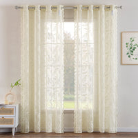 1 x RAW Customer Returns MIULEE Set of 2 Curtains Transparent Curtains with Leaves Lace Translucent Curtain Lace Window Curtain with Eyelets Decorative Curtain for Living Room Bedroom 150 x 225 cm Beige - RRP €27.22