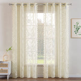 1 x RAW Customer Returns MIULEE Set of 2 Curtains Transparent Curtains with Leaves Lace Translucent Curtain Lace Window Curtain with Eyelets Decorative Curtain for Living Room Bedroom 150 x 225 cm Beige - RRP €27.22