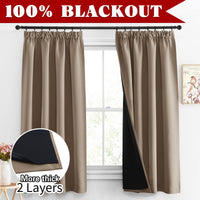 1 x RAW Customer Returns PONY DANCE 100 opaque curtains with ruffle tape, set of 2 thermal curtains, blackout curtains for the living room, short, double-layered blackout curtains, heat-repellent, H 145 x W 140 cm, cappuccino - RRP €39.95