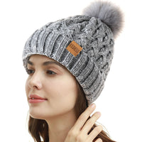 3 x Brand New REDESS Women Winter Pompom Beanie Hat Fleece Lined Warm Hats, Thick Casual Snow Knit Hat for Ladies - RRP €47.52