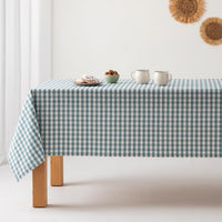 1 x RAW Customer Returns GAMUSI Stain-Resistant Tablecloth Touch Rectangular Vichy Check Fabric, Waterproof Cotton, 140x240 cm Water Color - RRP €21.99