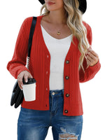 1 x RAW Customer Returns PrinStory Cardigan Women Open Front Knitted Long Sleeve Casual Button Down Sweater Women Long Sleeve Knitted Sweater Cardigan, Tan Red, L - RRP €32.22