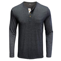 1 x Brand New SwissWell Henley Classic Long Sleeve Button Down Leisure Cotton T-Shirt with Chest Pocket 1723 Dark Grey, L - RRP €35.99