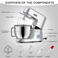 1 x RAW Customer Returns Homlee food processor, with kneading and stirring function, powerful 1800W food processor with large 7.2 liter stainless steel bowl including stirring attachment, dough hook whisk, spray nozzle - RRP €189.99