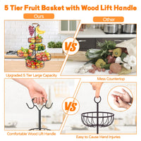 1 x RAW Customer Returns MOCOLOM 5-Tier Fruit Bowl Fruit Basket with Banana Holder, Fruit Etagere Modern Metal Fruit Bowls in Kitchen, Fruit Etagere Vegetable Basket Organizer Fruit Vegetable Storage Fruit Baskets for Bread Snacks Black  - RRP €46.38