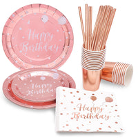 5 x Brand New 80 Pieces Rose Gold Birthday Party Tableware - Plates, Cups, Paper Napkins, Straws - Perfect for Birthdays, Weddings, Baby Showers, Christmas - RRP €87.05