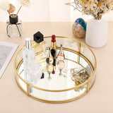 1 x RAW Customer Returns SUMNACON Gold round perfume plate made of metal glass jewelry storage mirrored for jewelry cosmetics perfume bottles jewelry organizer dressing table bedroom bathroom gift woman girls - RRP €27.22