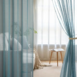 1 x RAW Customer Returns MIULEE Curtains with ruffle tape set of 2 curtains with eyelets curtains living room made of sheer voile curtains transparent bedroom dusty blue 140 x 145 cm - RRP €22.99