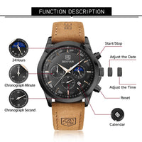 1 x RAW Customer Returns BY BENYAR Watches Men Wristwatch Men Chronograph Analog Quartz Waterproof Brown Leather Strap Men s Watch Luminous Date Fashion Casual Business Dress Watches Elegant Gift for Men - RRP €38.92