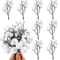 2 x Brand New 12 Pieces Artificial Christmas Berry Stems Berry Tree with Glitter Sequins Christmas Tree Decorative Ornaments Wedding Flower Garland DIY Crafts White  - RRP €24.7