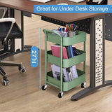 1 x RAW Customer Returns MISSLO Kitchen Trolley 3-Tier Serving Trolley with Wheels and Handle Rolling Trolley Shelf Under Desk 68.5 cm Metal Storage Trolley Multi-Purpose Trolley for Kitchen, Bathroom, Office Green  - RRP €37.99