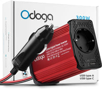 1 x RAW Customer Returns Odoga inverter 12v to 220v 300W for Car, Converter with USB-C and USB-A - Car Cigarette Lighter to Plug Adapter - Charge Your Electronic Devices in Motorhomes, Camper Van Car - RRP €37.3