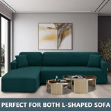 1 x RAW Customer Returns CHELZEN Elastic Peninsula Sofa Cover, 2-Piece Couch Cover Left Right Corner, Chaise Longue Sofa Throws with Two Pillowcases, L Shape Peninsula Sofa Covers 2 Seater 3 Seater, Black Green  - RRP €57.99