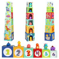 1 x RAW Customer Returns Baby stacking cubes and stacking tower, children s dinosaur Montessori toy from 1 2 3 years, gift, toddlers boy girl - RRP €18.24