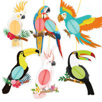 1 x Brand New YiiiGoood Hawaii Parrot Decoration 6 Pieces Paper Birds Tiki Bar Party Decoration 3D Tropical Bird Decoration Jungle Streamers Outdoor Luau Party Decoration - RRP €8.96