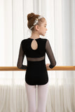 1 x RAW Customer Returns Mulnall Ballet Leotard Girls Long Sleeve Gymnastics Dance Leotard for Ballet Tank Costume Children Leotard Dancewear Black Mesh Water Drop Back 60318-06-XL  - RRP €19.99