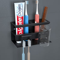 1 x RAW Customer Returns KYYLZ Toothbrush Holder Wall Made of Stainless Steel Without Drilling, Electric Brush Head Holder 4-Hole Toothbrush Head Holder for Electric Toothbrushes, Toothpaste, Toothbrush Storage Black  - RRP €14.0