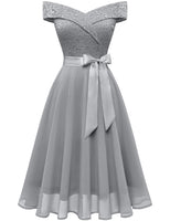 1 x RAW Customer Returns Bbonlinedress Women s Dresses Lace Dress Cocktail Dress Formal Ball Gown Bridesmaid Dresses for Wedding Knee-Length Evening Dresses Grey XL - RRP €44.16