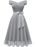 1 x RAW Customer Returns Bbonlinedress Women s Dresses Lace Dress Cocktail Dress Formal Ball Gown Bridesmaid Dresses for Wedding Knee-Length Evening Dresses Grey XL - RRP €44.16