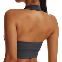 1 x RAW Customer Returns Vertvie Halterneck Sports Bra Backless Fitness Bustier Women Padded Push Up Bra Without Wire Sports Bra Top Yoga Bra Medium Support Workout Dark Gray, S  - RRP €19.15