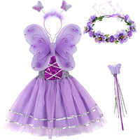 1 x RAW Customer Returns Tacobear Pack of 5 Fairy Costume Children with Fairy Wings Fairy Dress Flower Wreath Hair Butterfly Fairy Headband Hair Band Fairy Wand Halloween Party Princess Fairy Costume Accessories for Girls Purple  - RRP €27.56