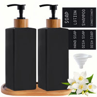 1 x RAW Customer Returns BIKALAN Matt Black Glass Soap Dispenser, 350ml Soap Dispenser Bathroom Set for Hand Washing, Dishwashing Liquid, Shampoo Lotions Bottle for Worktop Kitchen Laundry Room Bamboo, Black  - RRP €18.99