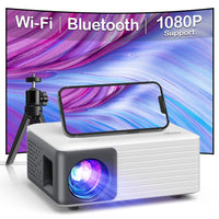 1 x RAW Customer Returns Mini Projector with Tripod, AKIYO WiFi Bluetooth Projector Full HD 1080P Support, Native 720P Portable Video Projector for Cell Phone, Home Theater Projector Compatible with iOS Android PC PS5 Xbox Firestick - RRP €79.99