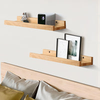 1 x RAW Customer Returns YheenLf Wall Shelves, Set of 2 Hanging Shelves, Floating Shelves, 40cm Length, with High Edges, for Photo Frames, Decorations, Spices, for Kitchen, Living Room, Natural - RRP €31.96