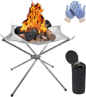 1 x RAW Customer Returns KAHEIGN Portable Fire Pit for Outdoors, 42cm Foldable Stainless Steel Mesh Fire Pit Grill Fire Bowl with Heat Resistant Gloves Carrying Bag for Camping Picnic Campfire Patio Garden - RRP €17.87