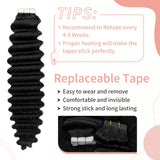 1 x Brand New Silk-co Tape in extensions real hair 40cm, deep wave hair extensions, 100 Remy natural black tape in hair extension real hair, real hair extension 20 pieces 40g pack 1B natural black 40cm - RRP €18.0