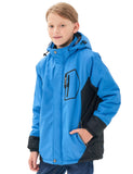 1 x RAW Customer Returns MoFiz Ski Jackets for Boys Winter Warm Lining Waterproof Windproof Mountain Snow Coat with Detachable Hood Blue Black M 10-12 years  - RRP €66.54