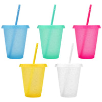 2 x Brand New TSLBW Colorful Plastic Cups 5 PCS Plastic Cups Reusable with Lid Straws, Colorful, Shatterproof, Party Cups, Drinking Cups, Party Tableware, Camping Tableware, Children - RRP €30.24