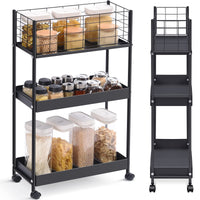 1 x RAW Customer Returns APEXCHASER kitchen trolley with 3 levels, narrow trolley niche shelf on wheels, space-saving kitchen shelf and bathroom shelf, all-purpose trolley for small confined spaces, kitchen, office bathroom, easy assembly - RRP €45.32