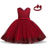 1 x RAW Customer Returns TTYAOVO Baby Girls Lace Dress Bowknot Flower Wedding Dresses Size 90 12-24 Months 648 Red - RRP €28.99