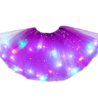 1 x RAW Customer Returns Girls Tutu Skirt with LED Lighting Stars Sequins, Small Neon Colorful Luminous Party Dance Dress Princess Clothing Ballet for 3-8 Years Children - Dark Purple - RRP €13.5