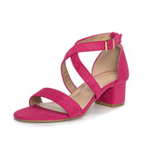 1 x RAW Customer Returns Hoefirm Women s Block Heel Mid Heel Sandals Open Toe Ankle Strap Summer Open Toe Sandals, Fuchsia Pink Suede, 39 EU - RRP €58.8